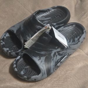 Black and Gray Slide Sandals. CROCS